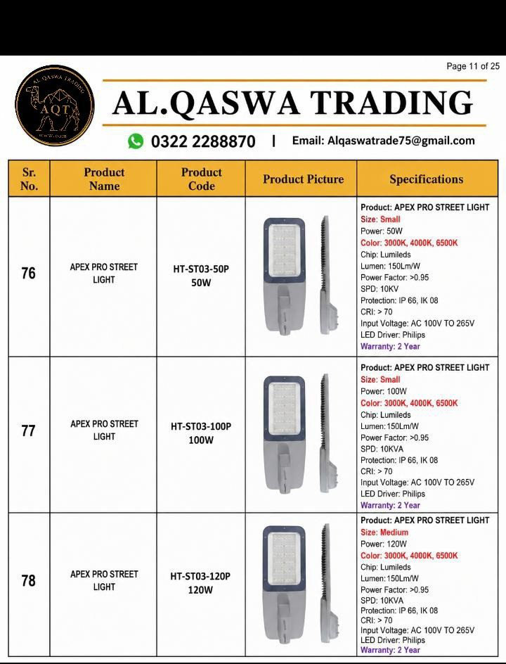 Apexpro Streetlight — 50W — LED & SMD Lights, Al Qaswa Trading