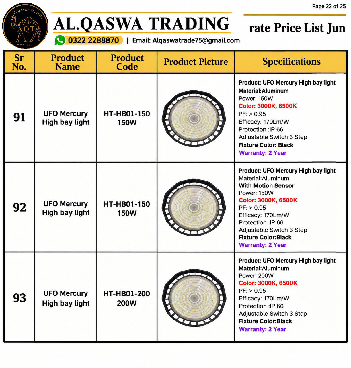UFO Mercury High bay light — 150W — LED & SMD Lights, Al Qaswa Trading