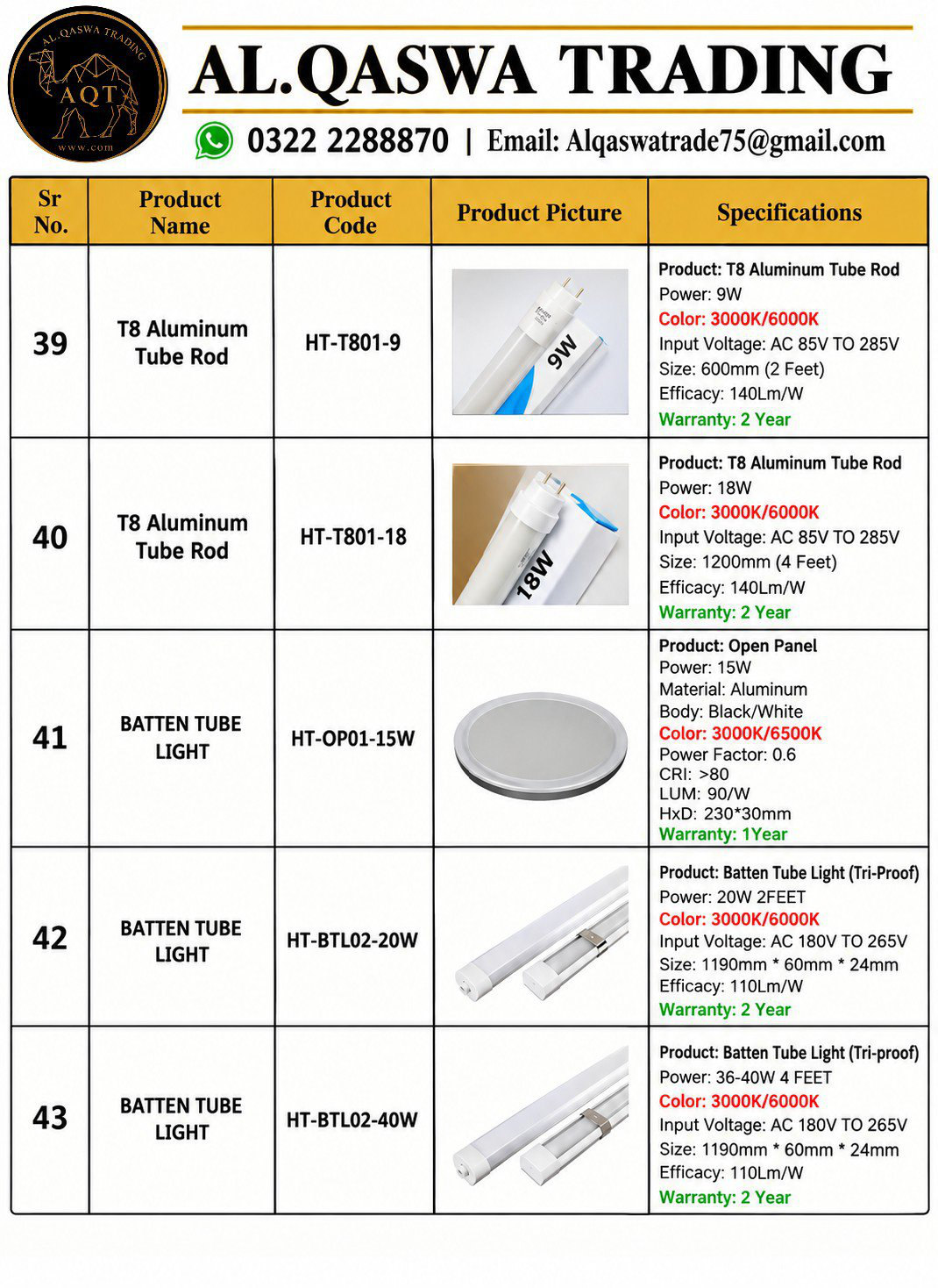 T8AluminumTubeRod — 9W — LED & SMD Lights, Al Qaswa Trading